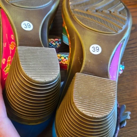 Queen Boho Leather Printing Stitching Mary Jane Style Halloween Heels - Picture 6 of 16